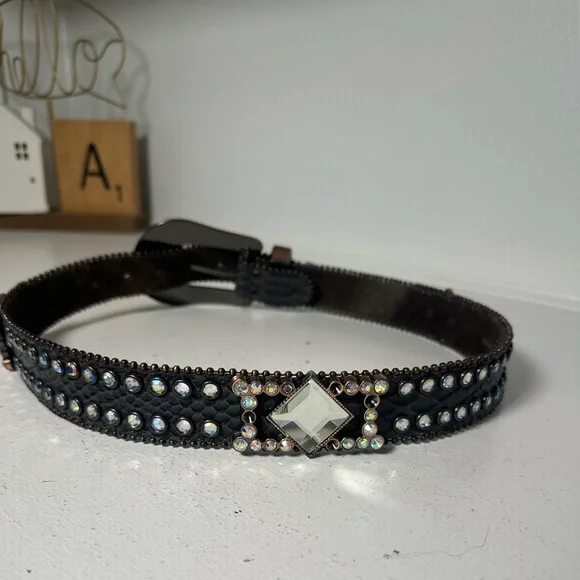 Nocona Western Rhinestone Belt Black Leather Size Small Cowgirl Bling - Picture 4 of 6